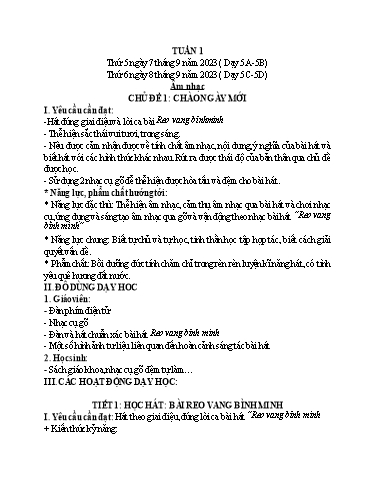 Giáo án Âm nhạc Lớp 5 - Chủ đề 1: Chào ngày mới - Năm học 2023-2024