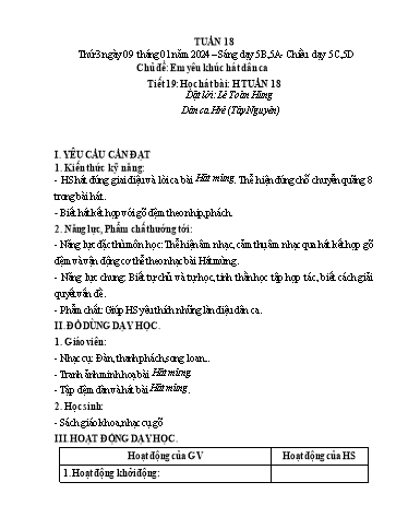 Giáo án Âm nhạc Lớp 5 - Tuần 18 - Năm học 2023-2024