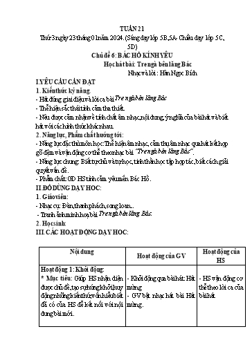 Giáo án Âm nhạc Lớp 5 - Tuần 21, Bài: Học hát bài Tre ngà bên Lăng Bác - Năm học 2023-2024