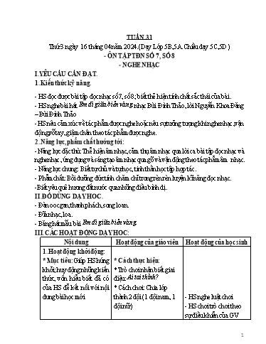 Giáo án Âm nhạc Lớp 5 - Tuần 31, Bài: Ôn tập Tập đọc nhạc số 7, số 8. Nghe nhạc - Năm học 2023-2024