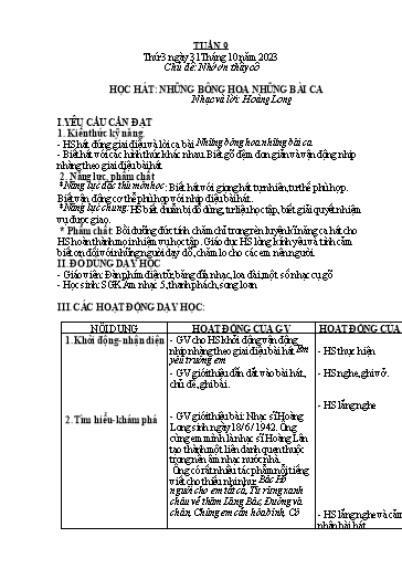 Giáo án Âm nhạc Lớp 5 - Tuần 9, Bài: Học hát Những bông hoa những bài ca - Năm học 2023-2024