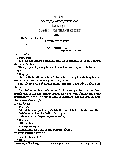 Giáo án Âm nhạc Tiểu học - Tuần 1 - Năm học 2023-2024