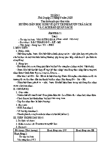 Giáo án Âm nhạc Tiểu học - Tuần 2 - Năm học 2023-2024