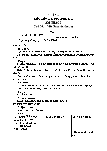 Giáo án Âm nhạc Tiểu học - Tuần 5 - Năm học 2023-2024
