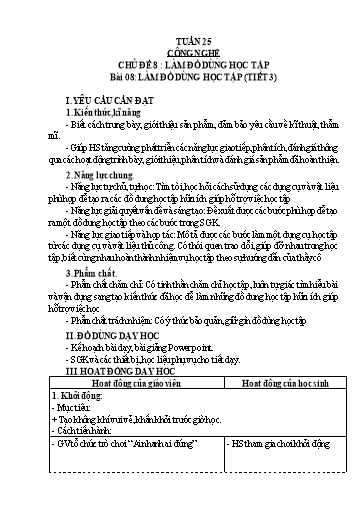 Giáo án Công nghệ Lớp 3 (Kết nối tri thức) - Tuần 25, Bài 8: Làm đồ dùng học tập (Tiết 3)