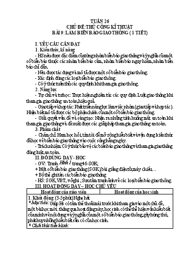Giáo án Công nghệ Lớp 3 (Kết nối tri thức) - Tuần 26, Bài 9: Làm biển báo giao thông (1 Tiết)