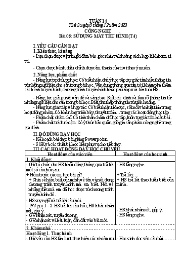 Giáo án Công nghệ Lớp 3 - Tuần 14, Bài 5: Sử dụng máy tính thu hình (Tiết 4) - Năm học 2023-2024