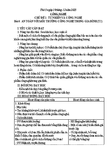 Giáo án Công nghệ Lớp 3 - Tuần 16, Bài 6: An toàn với môi trường công nghệ trong gia đình (Tiết 2) - Năm học 2023-2024