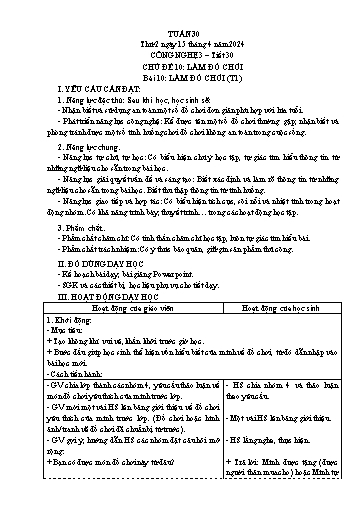 Giáo án Công nghệ Lớp 3 - Tuần 30, Bài 10: Làm đồ chơi (Tiết 1) - Năm học 2023-2024