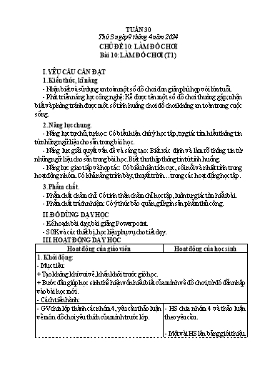 Giáo án Công nghệ Lớp 3 - Tuần 30, Bài: Làm đồ chơi (Tiết 1) - Năm học 2023-2024