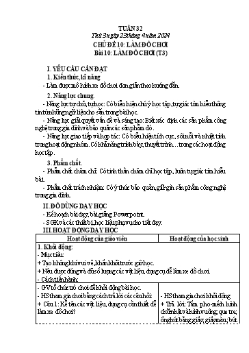 Giáo án Công nghệ Lớp 3 - Tuần 32, Bài 10: Làm đồ chơi (Tiết 3)