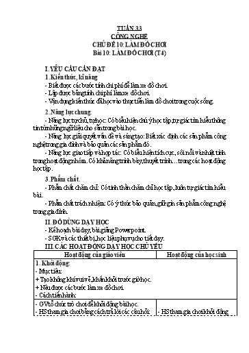 Giáo án Công nghệ Lớp 3 - Tuần 33, Bài 10: Làm đồ chơi (Tiết 4)