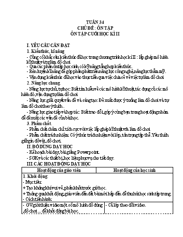 Giáo án Công nghệ Lớp 4 - Chủ đề: Ôn tập cuối học kì II