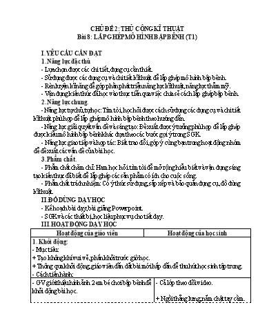 Giáo án Công nghệ Lớp 4 (Kết nối tri thức) - Tuần 23, Bài 8: Lắp ghép mô hình bập bênh (Tiết 1)