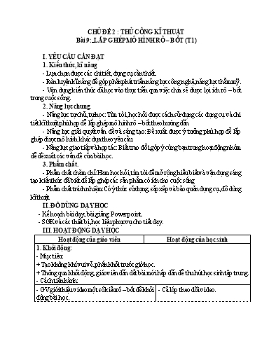 Giáo án Công nghệ Lớp 4 (Kết nối tri thức) - Tuần 25, Bài 9: Lắp ghép mô hình rô-bốt (Tiết 1)