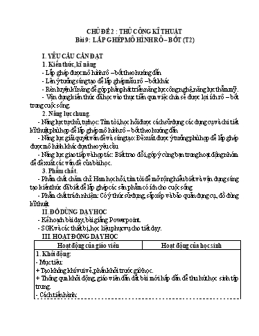 Giáo án Công nghệ Lớp 4 (Kết nối tri thức) - Tuần 26, Bài 9: Lắp ghép mô hình rô-bốt (Tiết 2)
