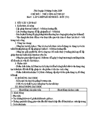 Giáo án Công nghệ Lớp 4 (Kết nối tri thức) - Tuần 27, Bài 9: Lắp ghép mô hình rô-bốt (Tiết 3) - Năm học 2023-2024