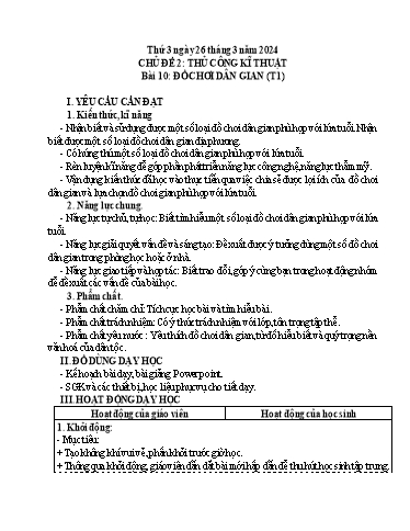 Giáo án Công nghệ Lớp 4 (Kết nối tri thức) - Tuần 28, Bài 10: Đồ chơi dân gian (Tiết 1) - Năm học 2023-2024