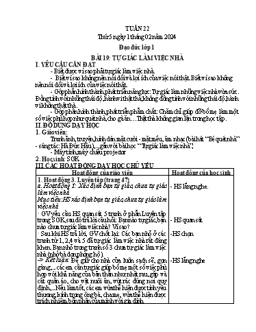 Giáo án Đạo đức 1 + Hoạt động trải nghiệm 2 - Tuần 22 - Năm học 2023-2024