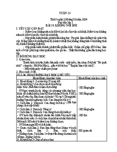 Giáo án Đạo đức 1 + Hoạt động trải nghiệm 2 - Tuần 23 - Năm học 2023-2024