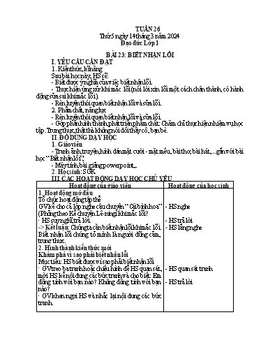 Giáo án Đạo đức 1 + Hoạt động trải nghiệm 2 - Tuần 26 - Năm học 2023-2024