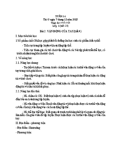 Giáo án Đạo đức + GDTC Lớp 1 - Tuần 14 - Năm học 2023-2024