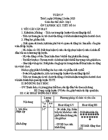 Giáo án Đạo đức + GDTC Lớp 1 - Tuần 17 - Năm học 2023-2024