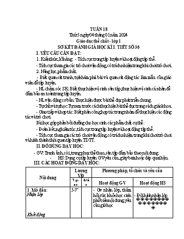 Giáo án Đạo đức + GDTC Lớp 1 - Tuần 18 - Năm học 2023-2024