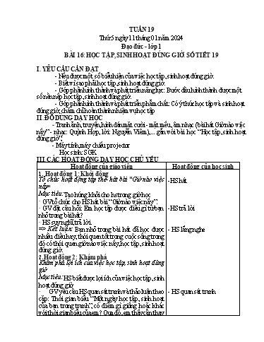 Giáo án Đạo đức + GDTC Lớp 1 - Tuần 19 - Năm học 2023-2024