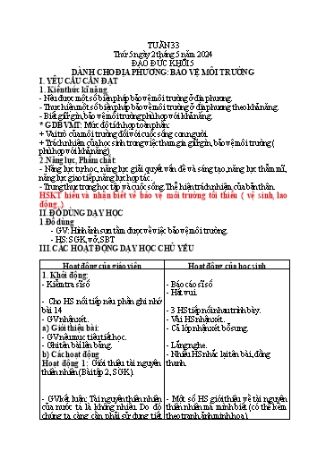 Giáo án Đạo đức & Mĩ thuật Lớp 5 - Tuần 33 - Năm học 2023-2024