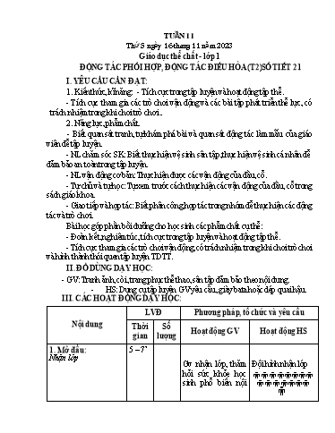 Giáo án GDTC Lớp 1 - Tuần 11 - Năm học 2023-2024