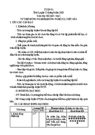 Giáo án GDTC Tiểu học - Tuần 2 - Năm học 2023-2024