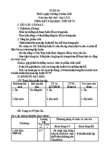 Giáo án GDTC Tiểu học - Tuần 36 - Năm học 2023-2024