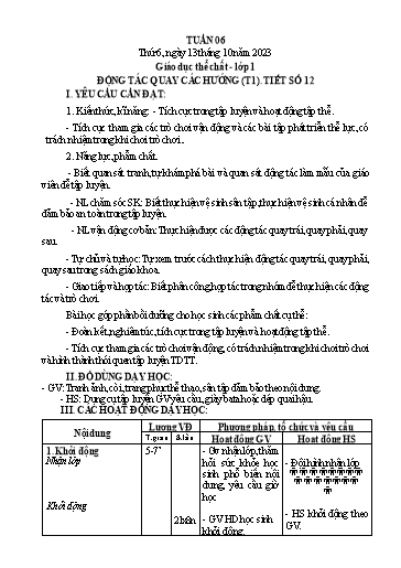 Giáo án GDTC Tiểu học - Tuần 6 - Năm học 2023-2024