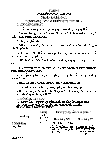 Giáo án GDTC Tiểu học - Tuần 7 - Năm học 2023-2024