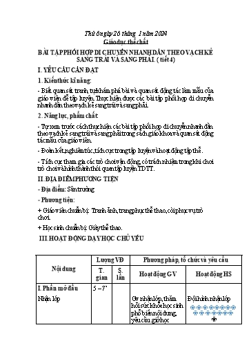 Giáo án Giáo dục thể chất Lớp 2 - Bài: Bài tập phối hợp di chuyển nhanh dần theo vạch kẻ sang trái và sang phải (Tiết 4)
