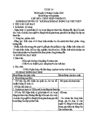 Giáo án Hoạt động trải nghiệm Lớp 4 - Tuần 15 - Năm học 2023-2024