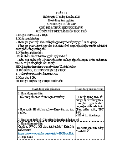 Giáo án Hoạt động trải nghiệm Lớp 4 - Tuần 17 - Năm học 2023-2024