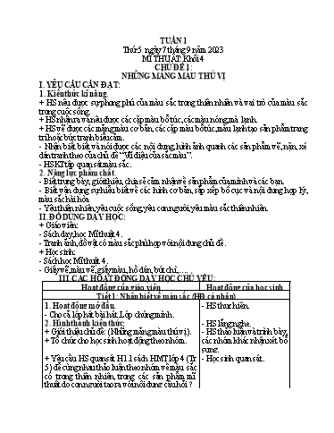 Giáo án Mĩ thuật + Đạo đức Tiểu học - Tuần 1 - Năm học 2023-2024