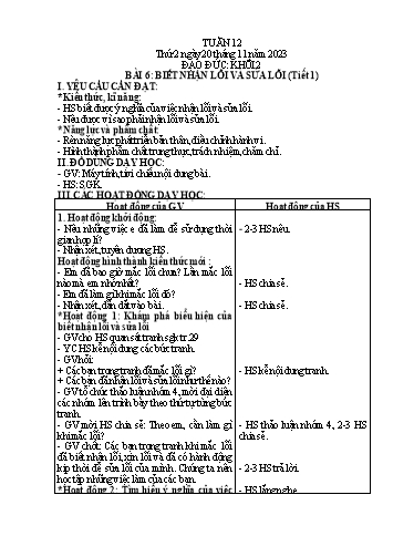 Giáo án Mĩ thuật + Đạo đức Tiểu học - Tuần 12 - Năm học 2023-2024