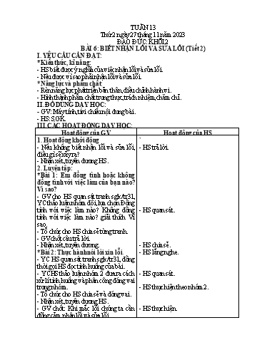 Giáo án Mĩ thuật + Đạo đức Tiểu học - Tuần 13 - Năm học 2023-2024
