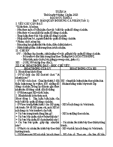 Giáo án Mĩ thuật + Đạo đức Tiểu học - Tuần 14 - Năm học 2023-2024