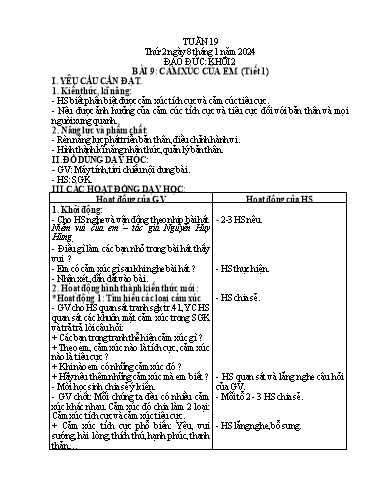 Giáo án Mĩ thuật + Đạo đức Tiểu học - Tuần 19 - Năm học 2023-2024