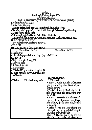Giáo án Mĩ thuật + Đạo đức Tiểu học - Tuần 31 - Năm học 2023-2024