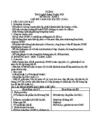 Giáo án Mĩ thuật + Đạo đức Tiểu học - Tuần 6 - Năm học 2023-2024