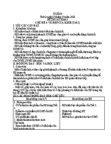 Giáo án Mĩ thuật + Đạo đức Tiểu học - Tuần 8 - Năm học 2023-2024