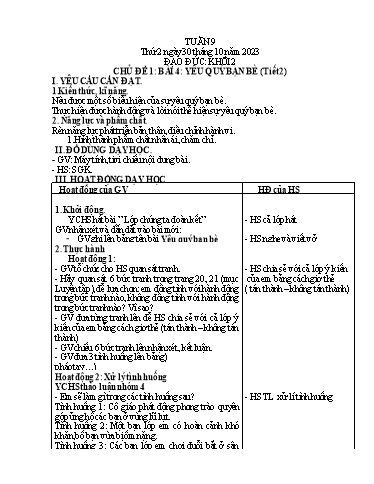 Giáo án Mĩ thuật + Đạo đức Tiểu học - Tuần 9 - Năm học 2023-2024