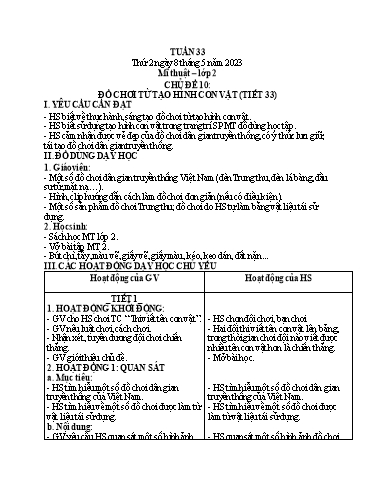 Giáo án Mĩ thuật Tiểu học - Tuần 33 - Năm học 2023-2024 - Nguyễn Thị Kim Chi