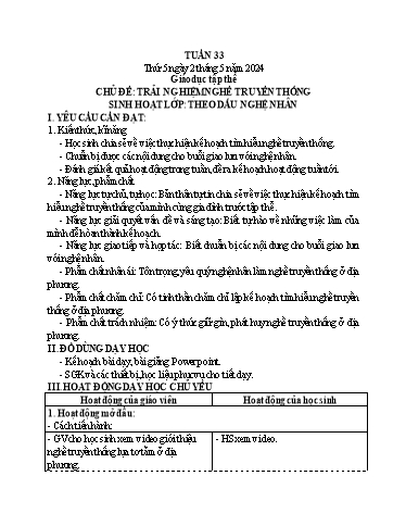 Giáo án Sinh hoạt lớp - Tuần 33: Theo dấu nghệ nhân - Năm học 2023-2024
