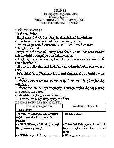 Giáo án Sinh hoạt lớp - Tuần 34: Theo dấu nghệ nhân - Năm học 2023-2024